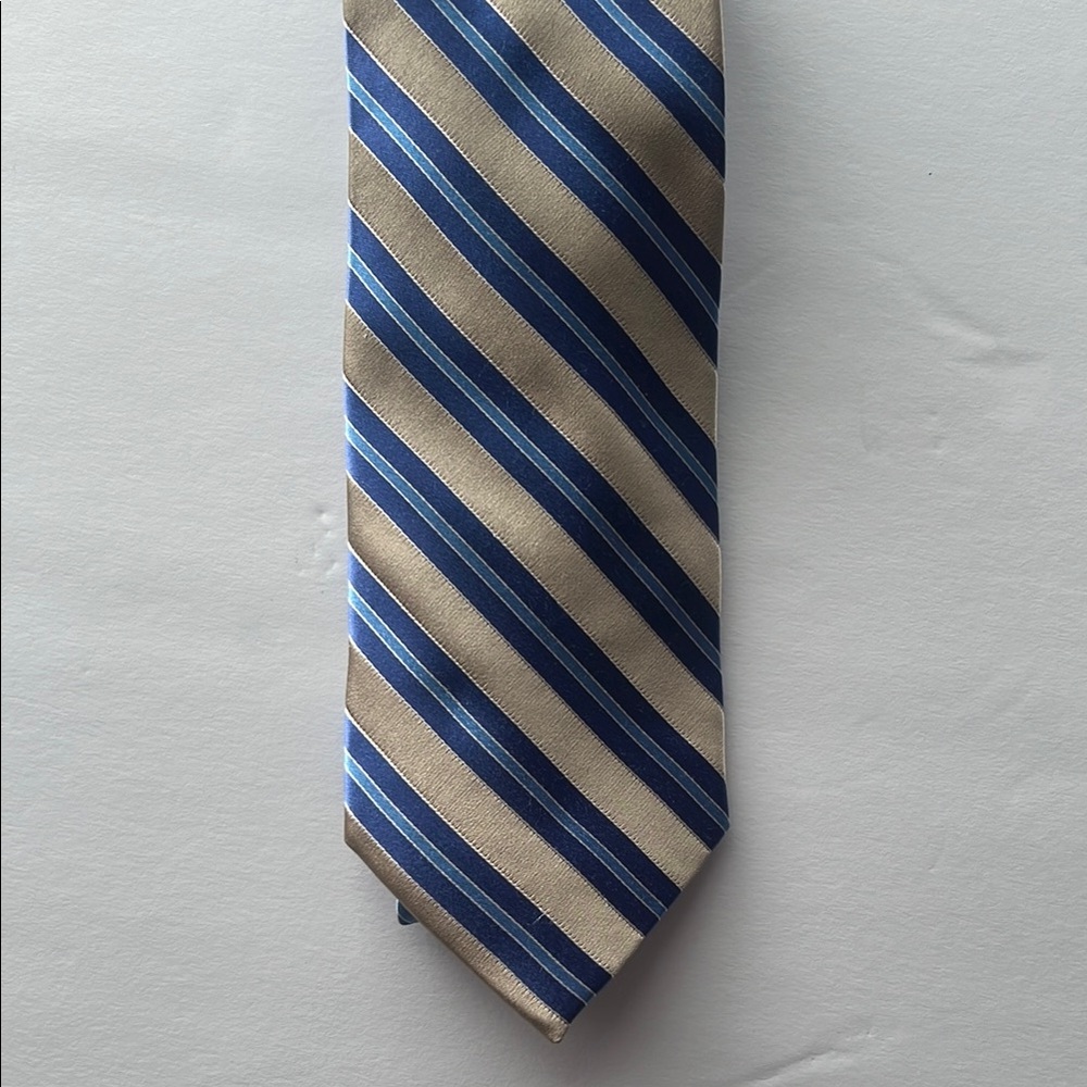 Stafford Blue‎ and Tan Diagonal Striped 100 % Silk Tie